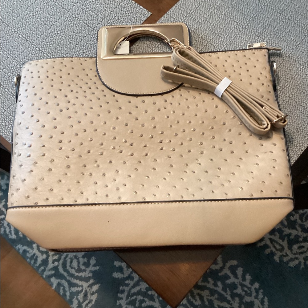 Women's Tan Structured Tote Bag with Top Handle
